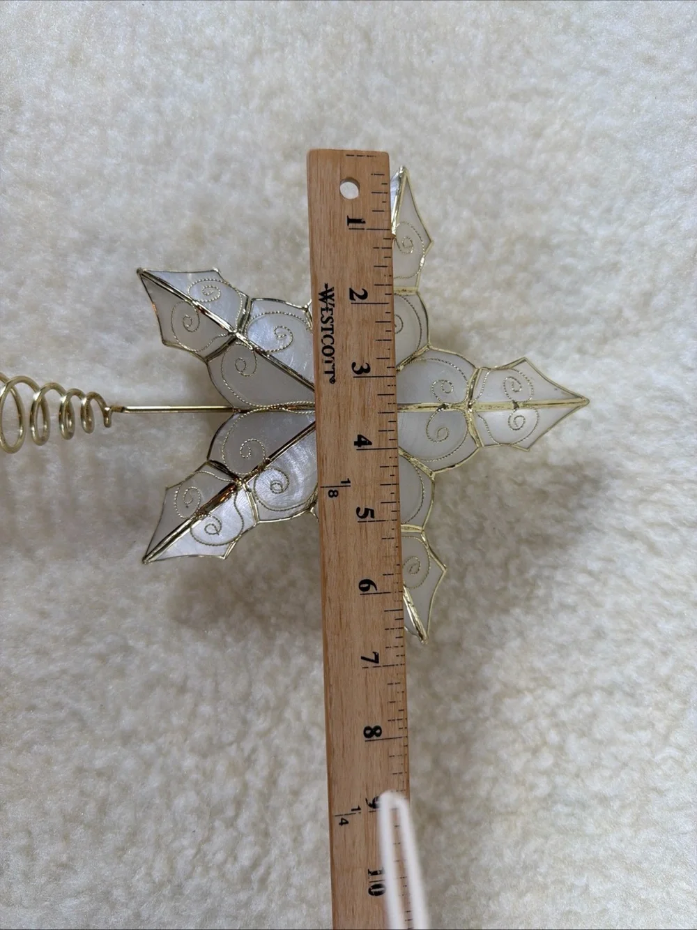 Vintage Holiday Time White and Gold Capiz Star Tree Topper